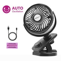 SkyGenius Battery Operated Clip On Oscillating Fan  Rechargeable Battery/USB Powered Desk Fan Mini Portable Personal Fan for Baby Stroller Office Outdoor Camping Travel Car Gym(4400mA) - B07F12KML5
